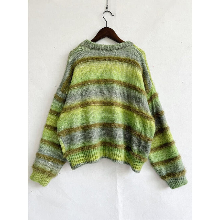 Striped Round Neck Long Sleeve Sweater Clothing