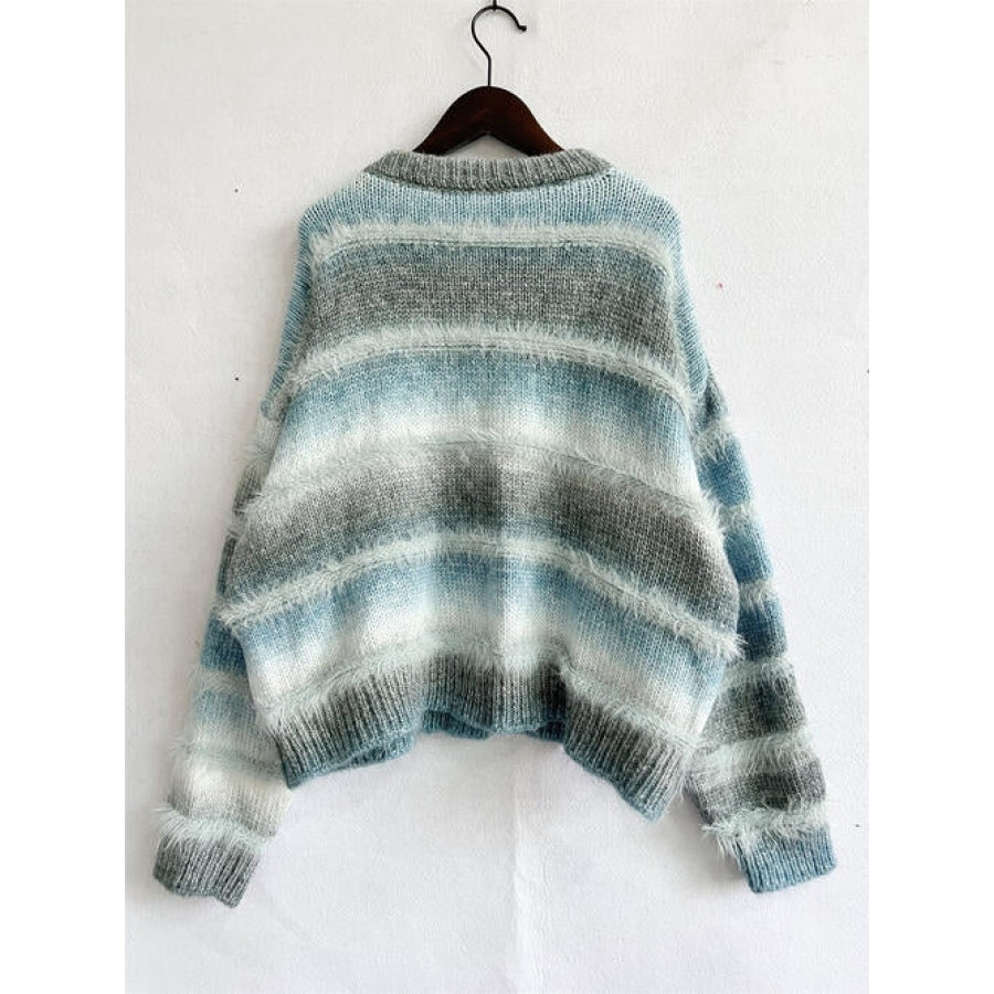 Striped Round Neck Long Sleeve Sweater Clothing