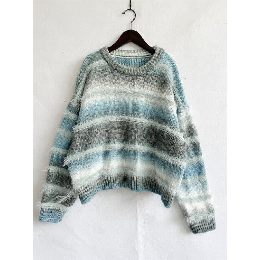 Striped Round Neck Long Sleeve Sweater Clothing