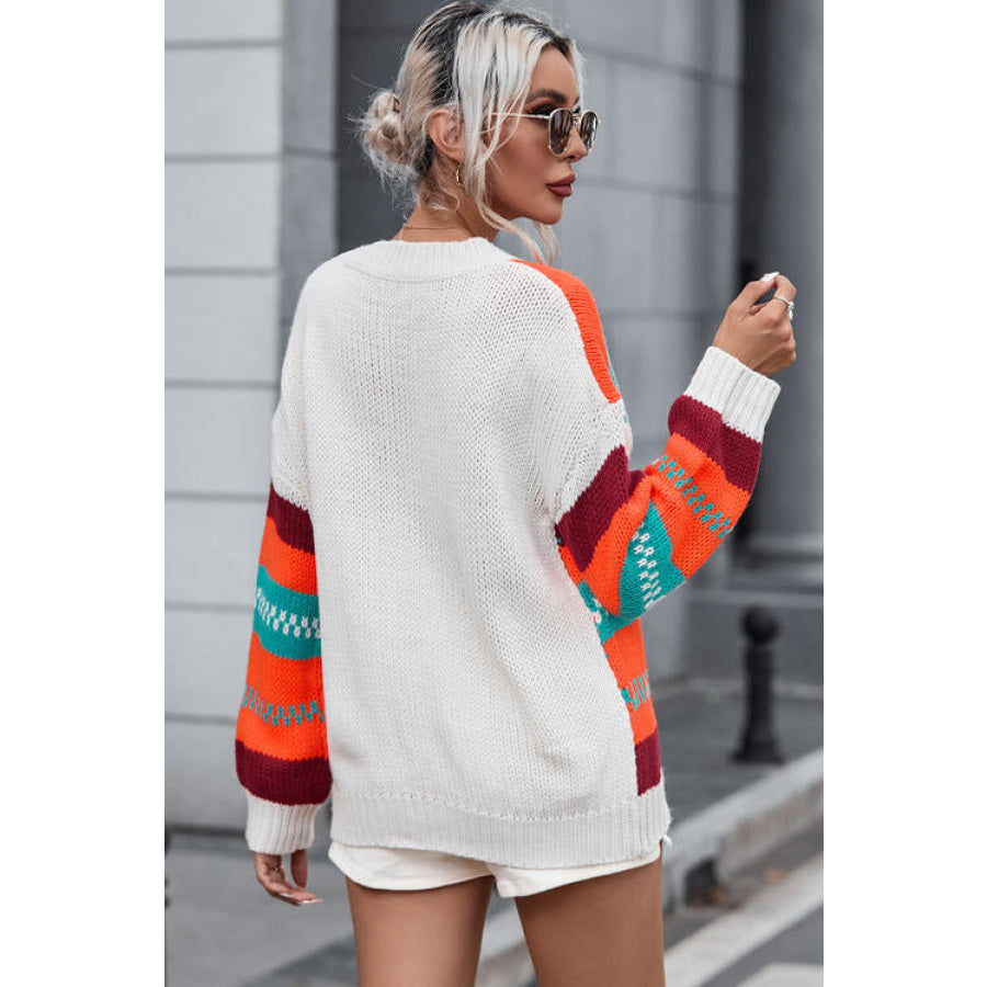 Striped Round Neck Long Sleeve Sweater Shirts &amp; Tops