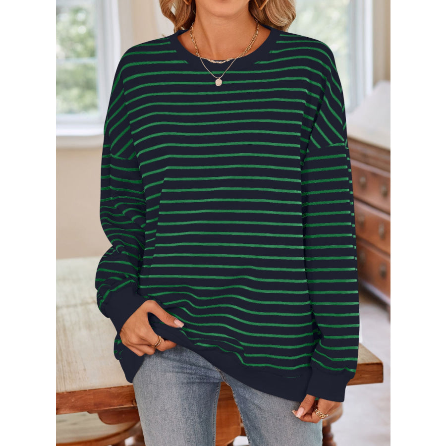 Striped Round Neck Long Sleeve Sweatshirt Apparel and Accessories