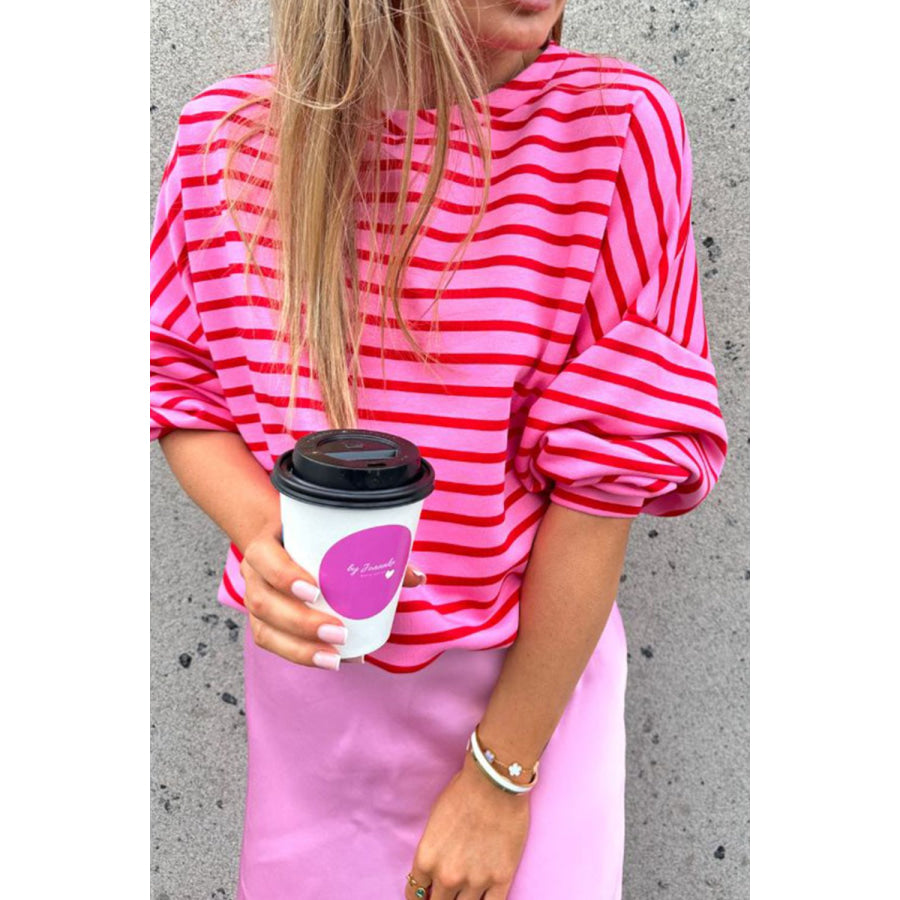 Striped Round Neck Long Sleeve Sweatshirt Apparel and Accessories