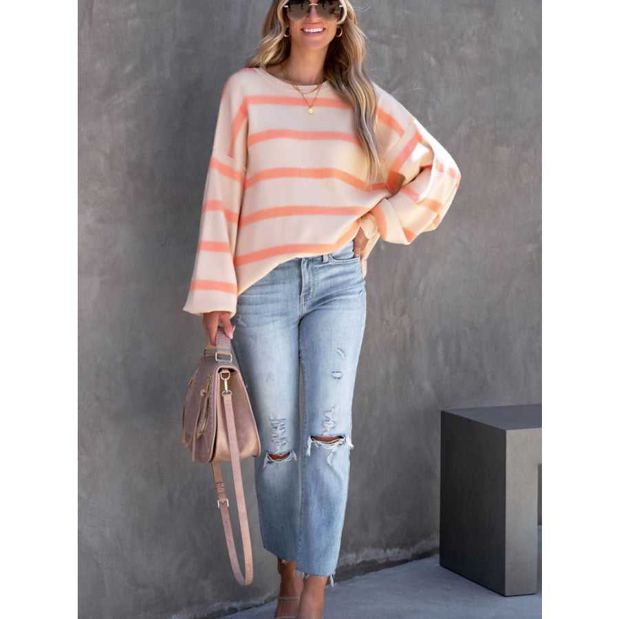 Striped Round Neck Long Sleeve Sweatshirt Apparel and Accessories