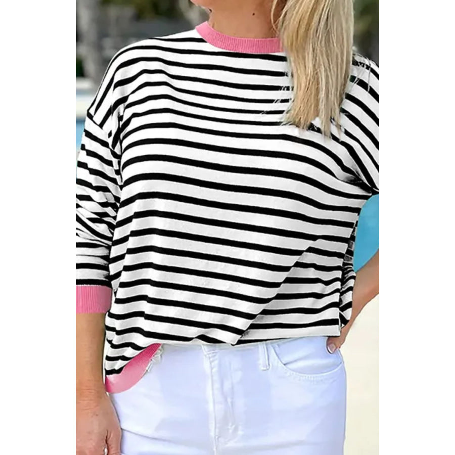 Striped Round Neck Long Sleeve Sweatshirt Apparel and Accessories