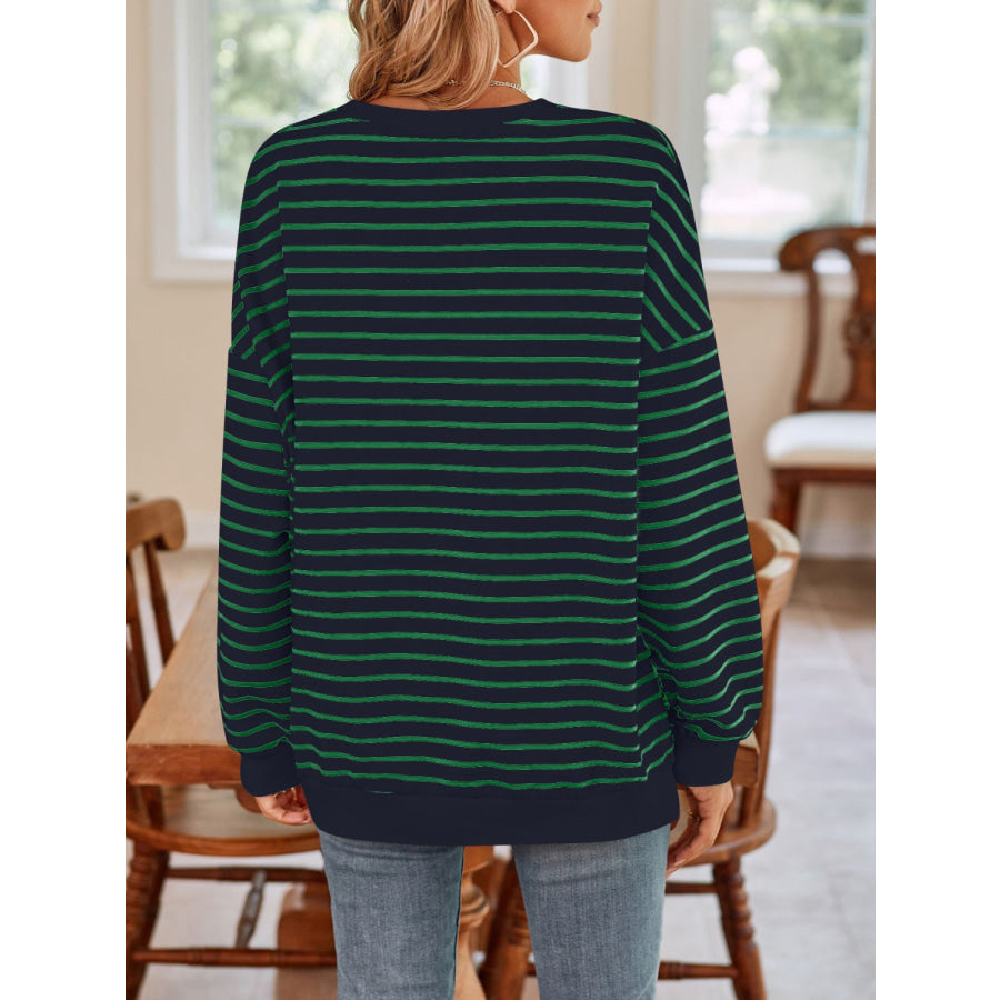 Striped Round Neck Long Sleeve Sweatshirt Apparel and Accessories