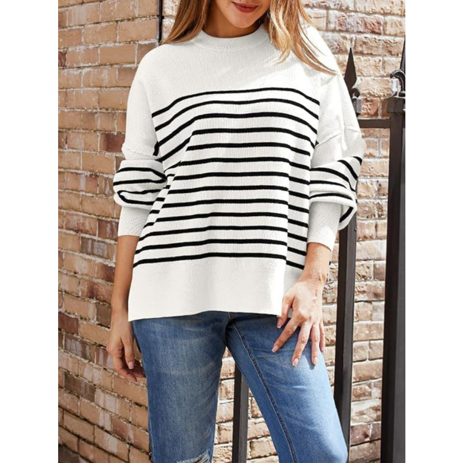 Striped Round Neck Long Sleeve Sweatshirt Apparel and Accessories