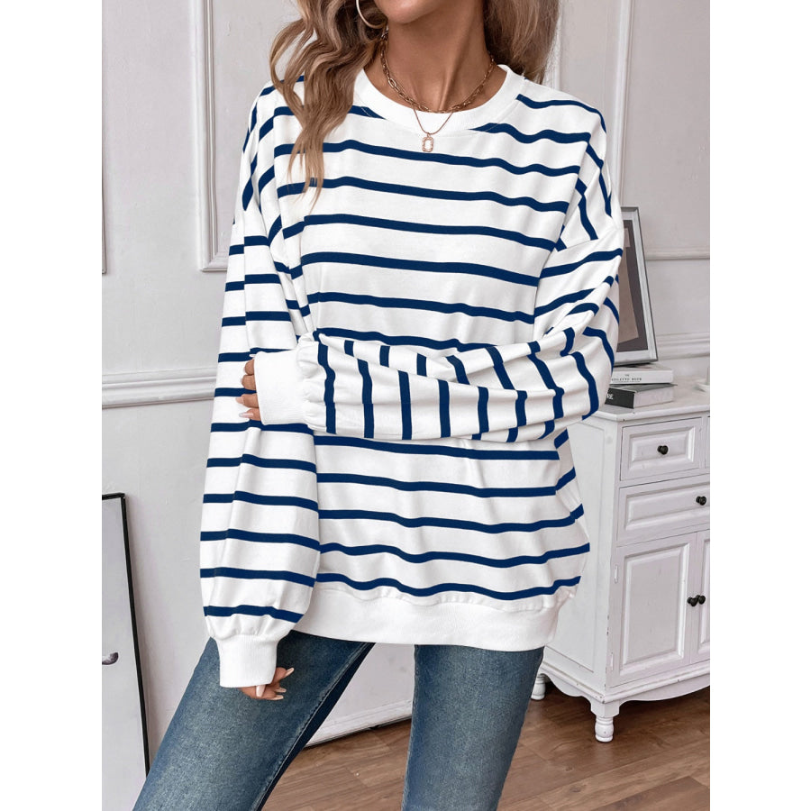 Striped Round Neck Long Sleeve Sweatshirt Apparel and Accessories