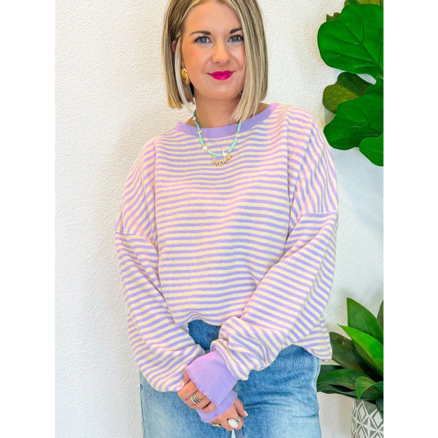 Striped Round Neck Long Sleeve Sweatshirt Apparel and Accessories