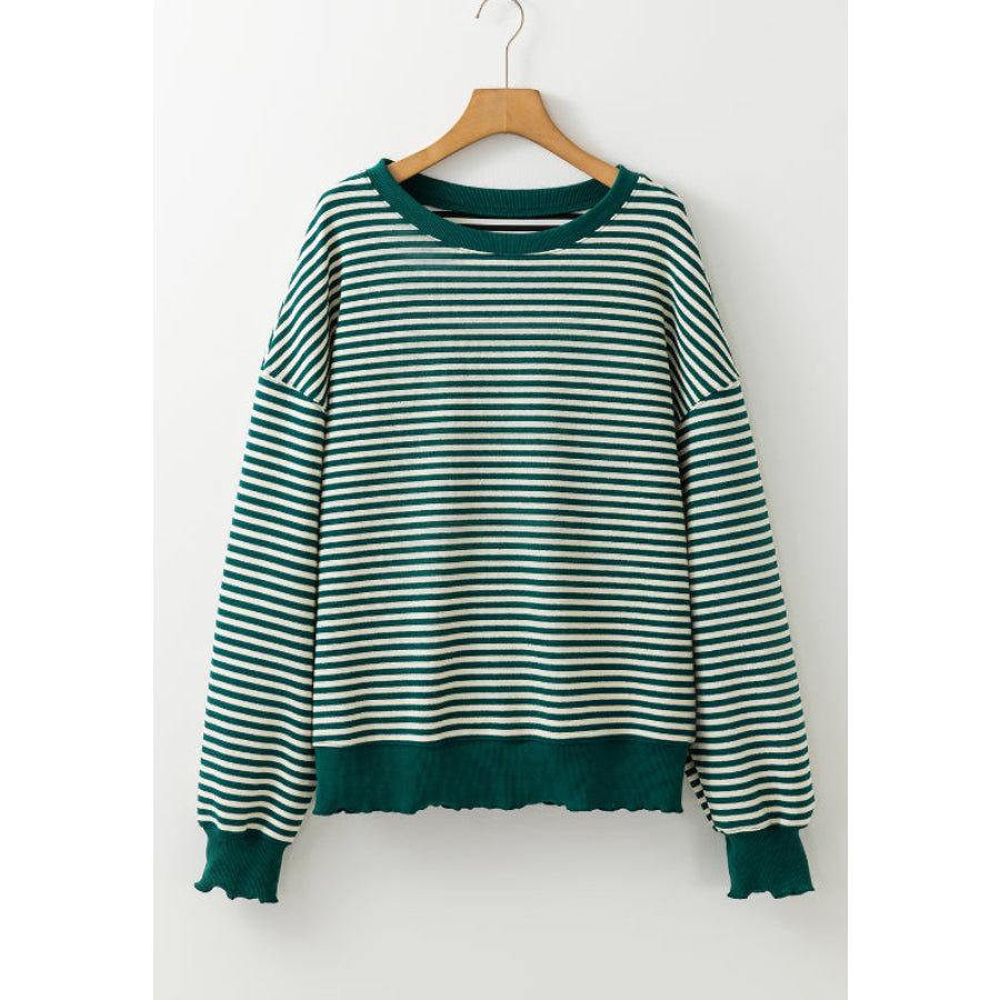 Striped Round Neck Long Sleeve Sweatshirt Apparel and Accessories