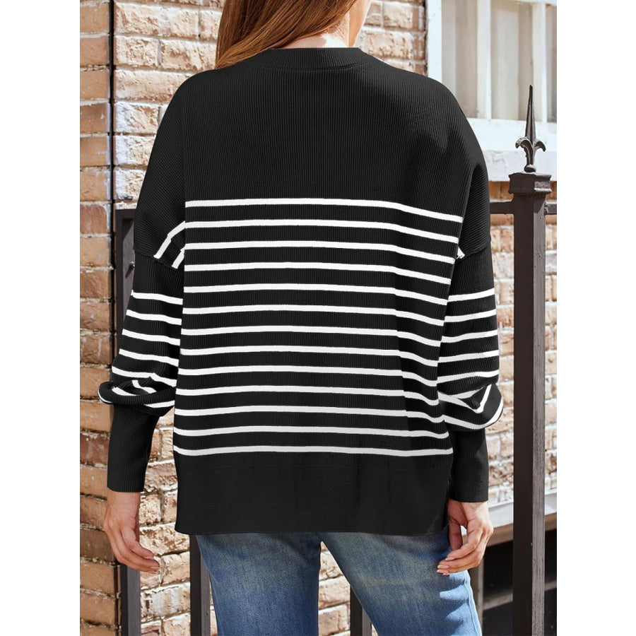 Striped Round Neck Long Sleeve Sweatshirt Apparel and Accessories