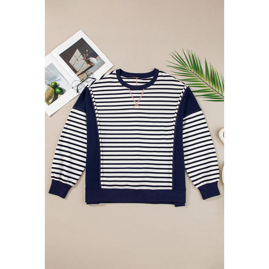 Striped Round Neck Long Sleeve Sweatshirt Apparel and Accessories