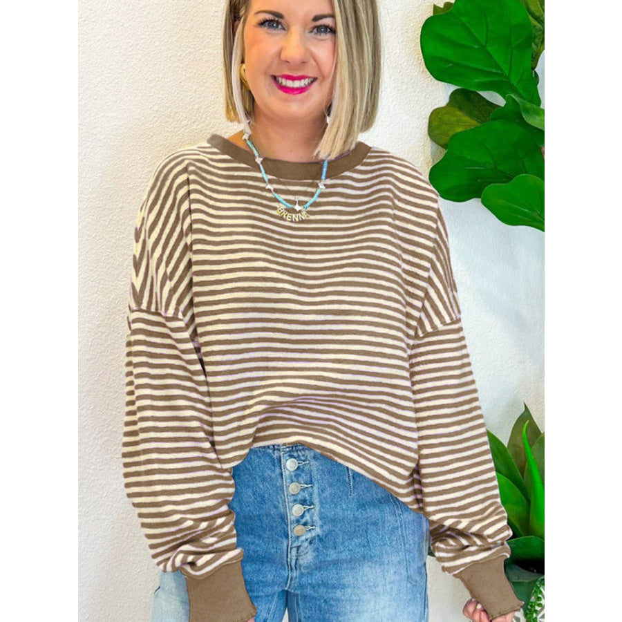 Striped Round Neck Long Sleeve Sweatshirt Apparel and Accessories