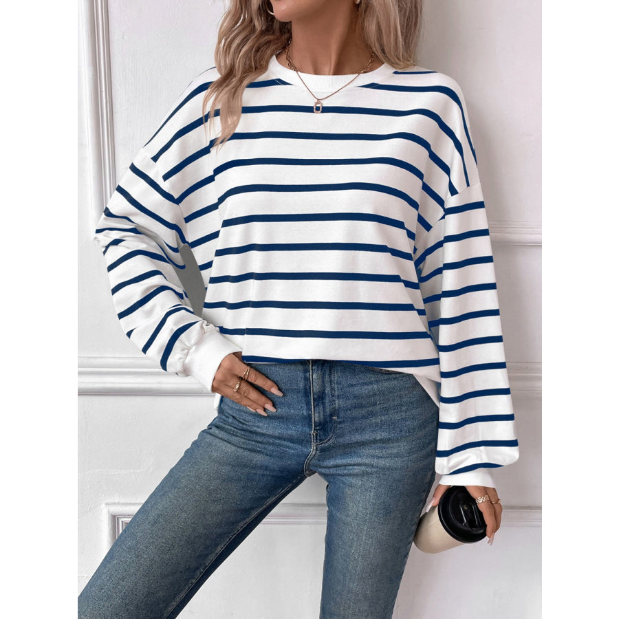 Striped Round Neck Long Sleeve Sweatshirt Apparel and Accessories