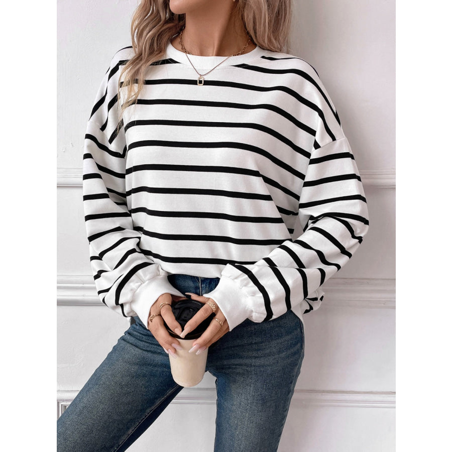 Striped Round Neck Long Sleeve Sweatshirt Apparel and Accessories