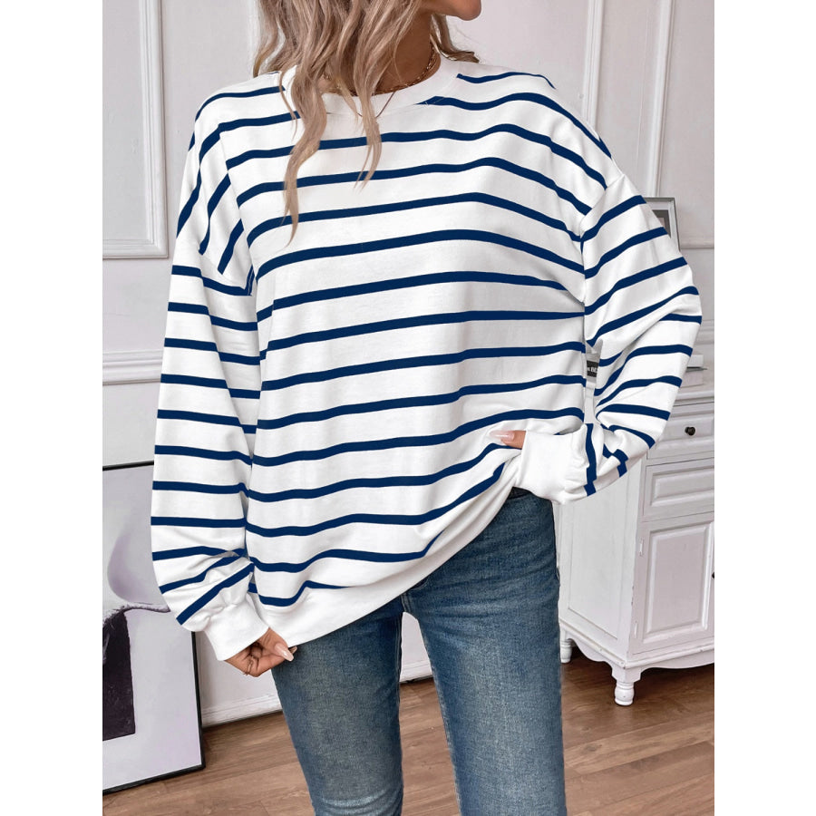 Striped Round Neck Long Sleeve Sweatshirt Apparel and Accessories