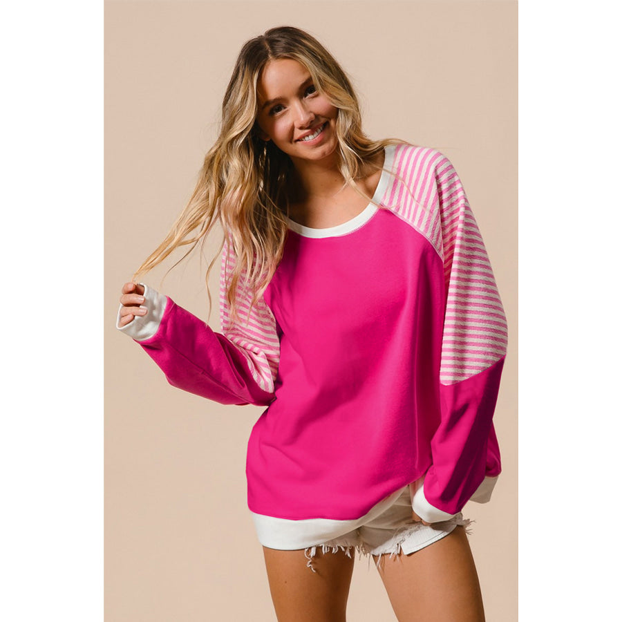 Striped Round Neck Long Sleeve Sweatshirt Apparel and Accessories