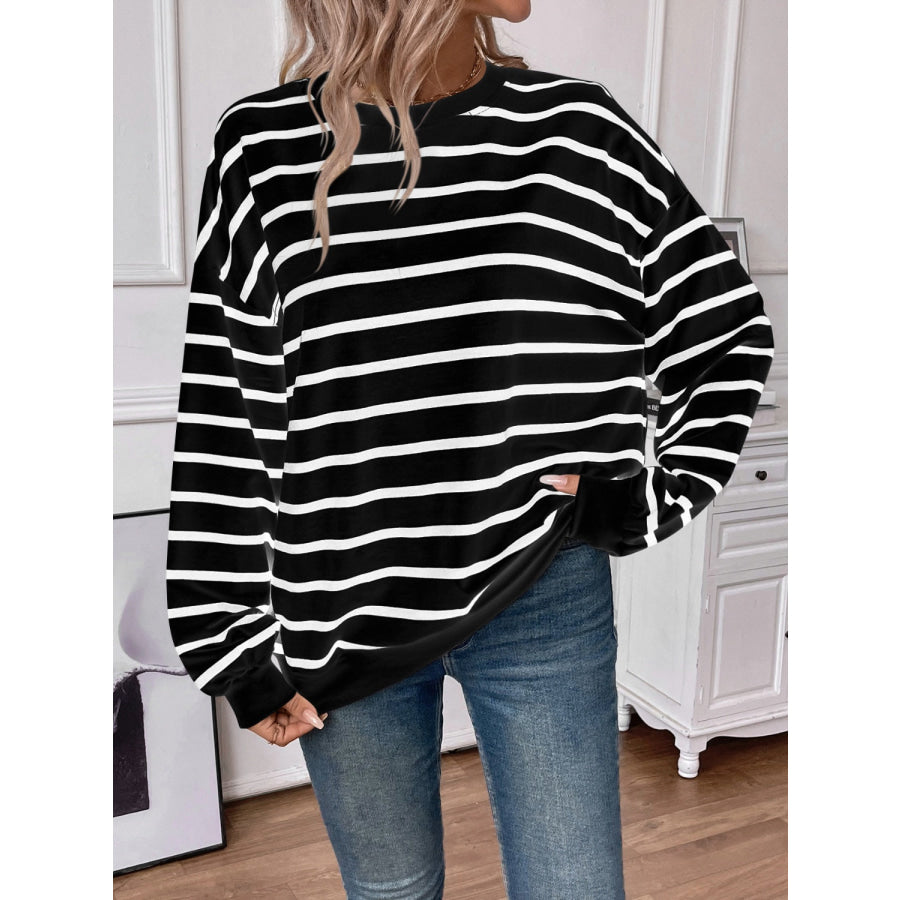 Striped Round Neck Long Sleeve Sweatshirt Apparel and Accessories