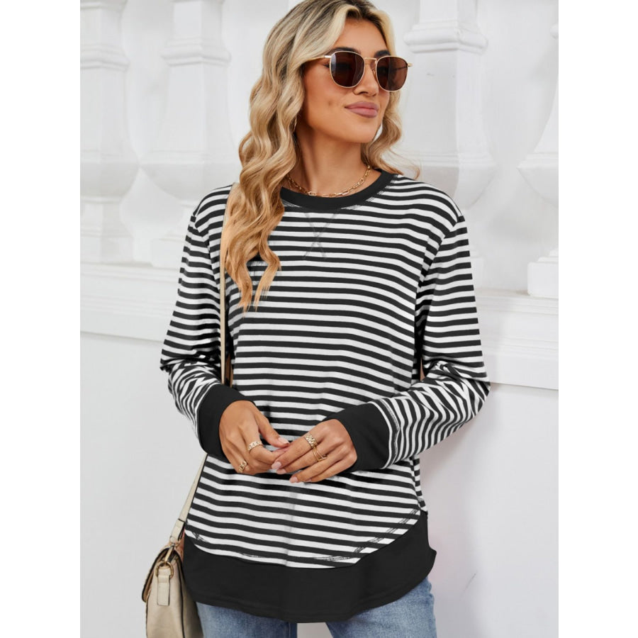 Striped Round Neck Long Sleeve Sweatshirt Apparel and Accessories