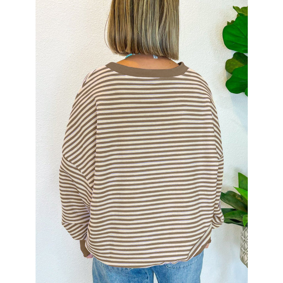 Striped Round Neck Long Sleeve Sweatshirt Apparel and Accessories