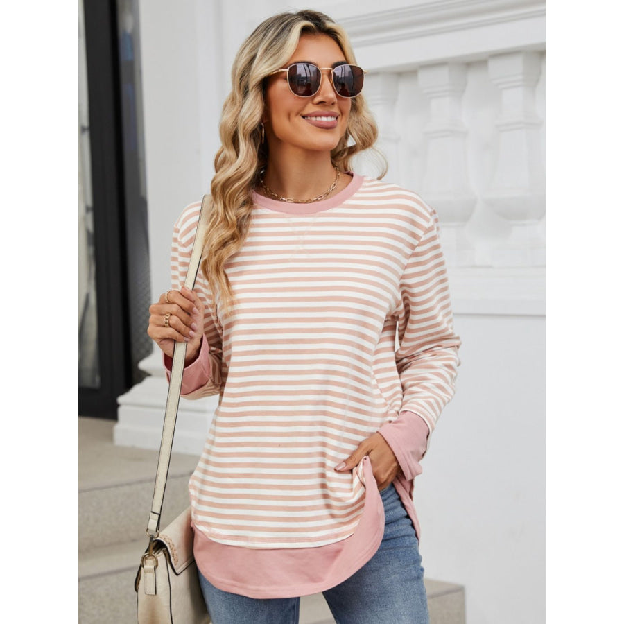 Striped Round Neck Long Sleeve Sweatshirt Apparel and Accessories