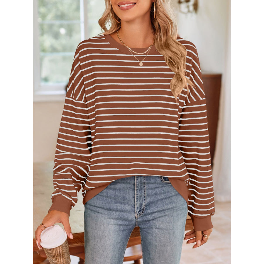 Striped Round Neck Long Sleeve Sweatshirt Apparel and Accessories