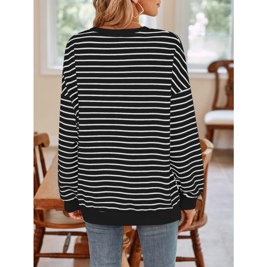 Striped Round Neck Long Sleeve Sweatshirt Apparel and Accessories