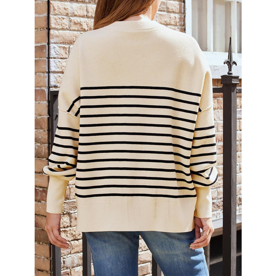 Striped Round Neck Long Sleeve Sweatshirt Apparel and Accessories