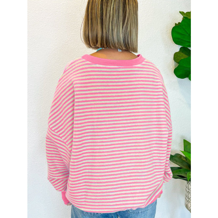 Striped Round Neck Long Sleeve Sweatshirt Apparel and Accessories