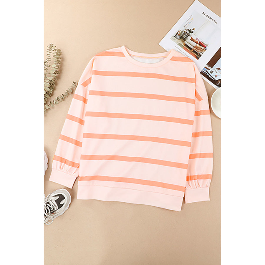 Striped Round Neck Long Sleeve Sweatshirt Apparel and Accessories