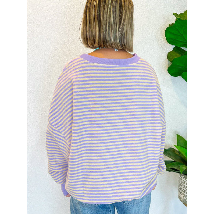 Striped Round Neck Long Sleeve Sweatshirt Apparel and Accessories