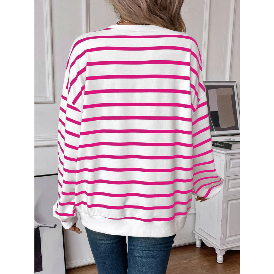 Striped Round Neck Long Sleeve Sweatshirt Apparel and Accessories