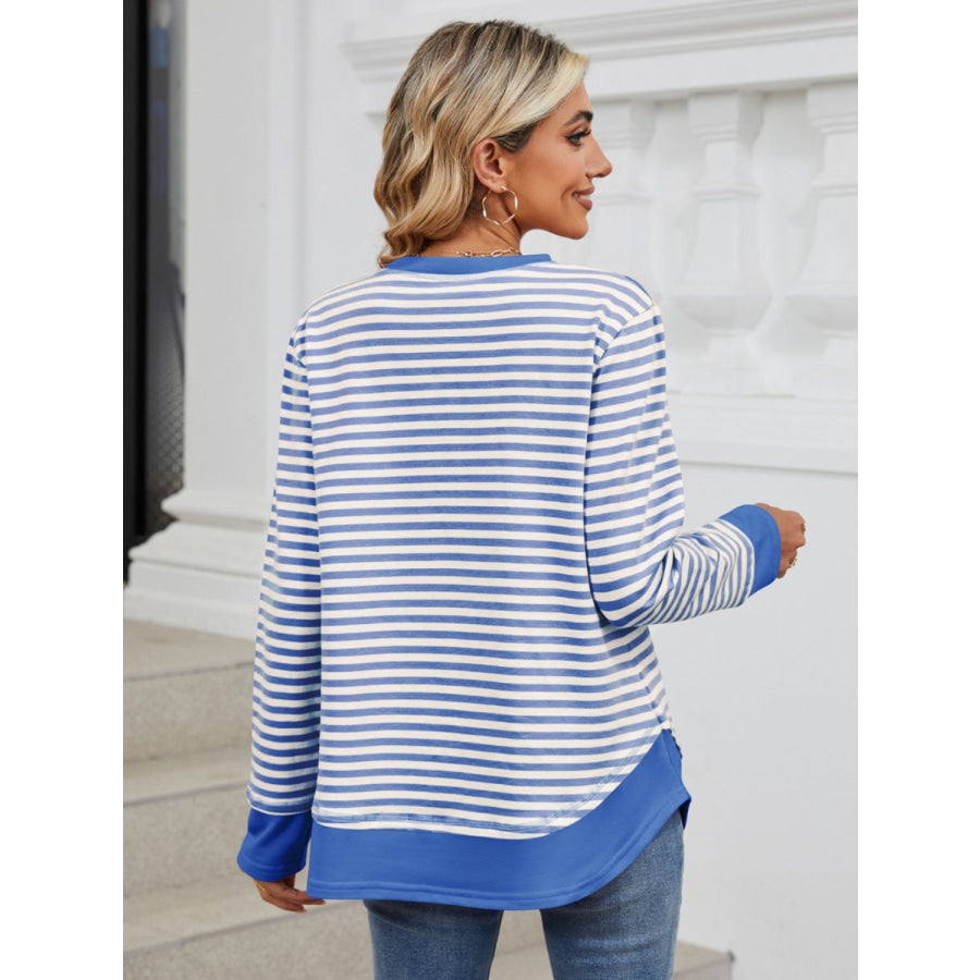 Striped Round Neck Long Sleeve Sweatshirt Apparel and Accessories