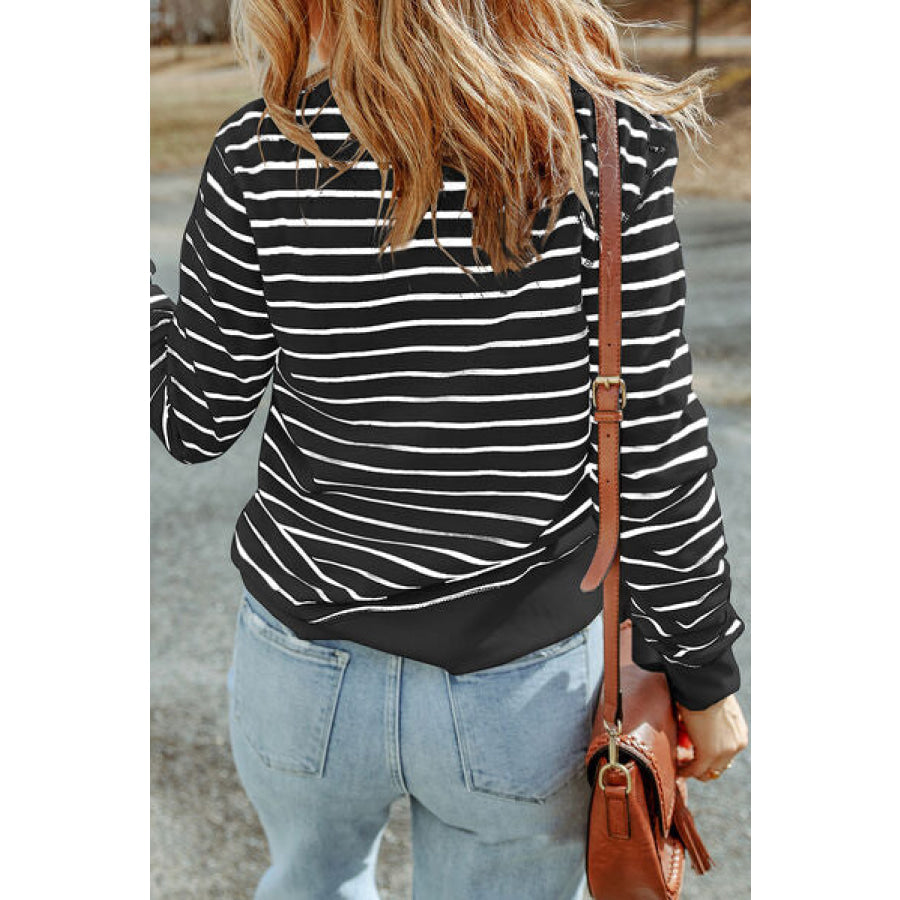 Striped Round Neck Long Sleeve Sweatshirt Apparel and Accessories