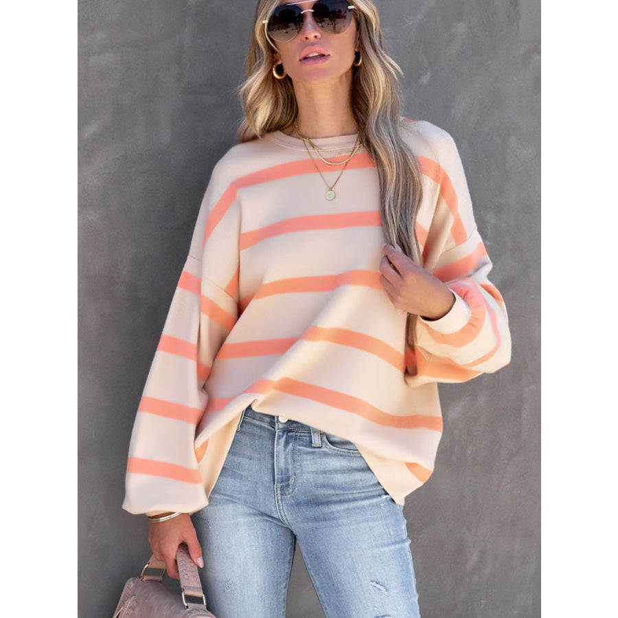 Striped Round Neck Long Sleeve Sweatshirt Apparel and Accessories