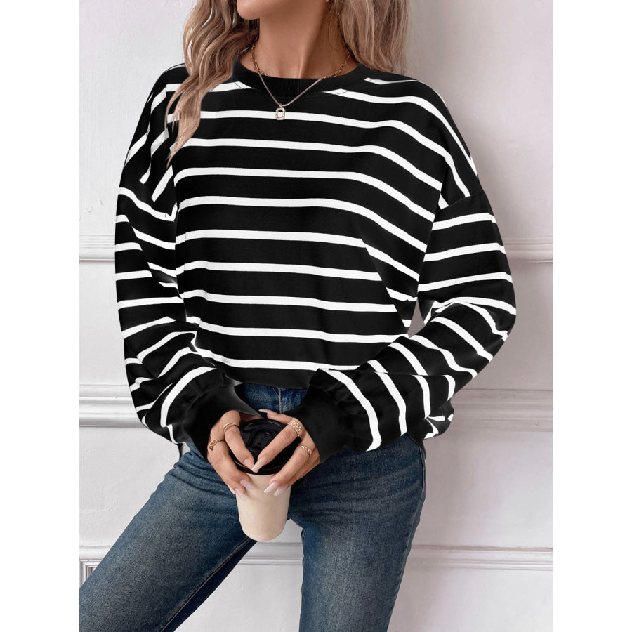 Striped Round Neck Long Sleeve Sweatshirt Apparel and Accessories