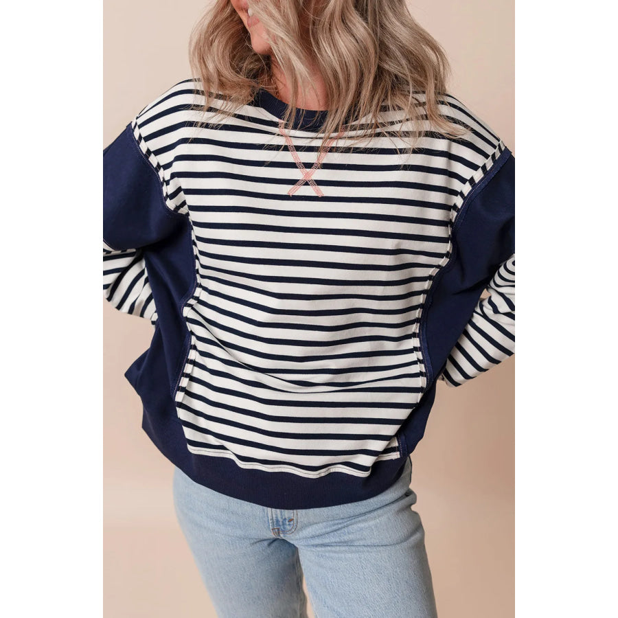 Striped Round Neck Long Sleeve Sweatshirt Apparel and Accessories