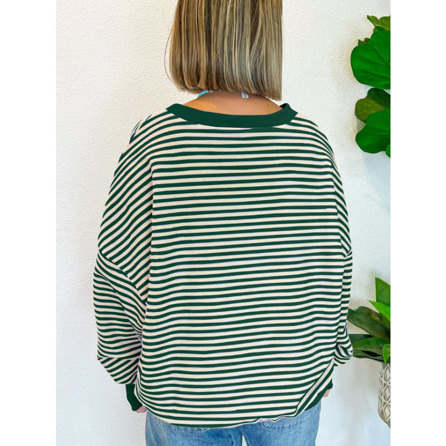 Striped Round Neck Long Sleeve Sweatshirt Apparel and Accessories