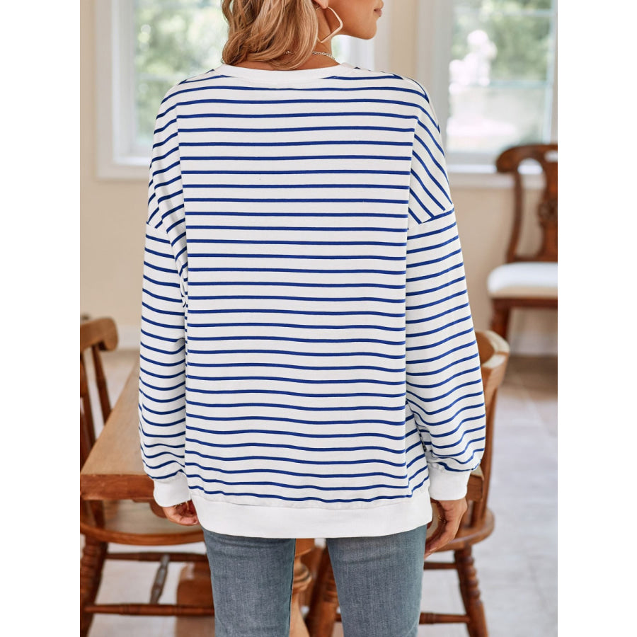 Striped Round Neck Long Sleeve Sweatshirt Apparel and Accessories