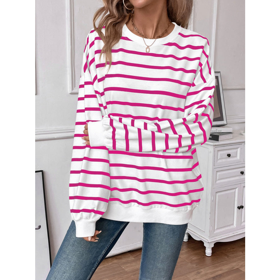 Striped Round Neck Long Sleeve Sweatshirt Apparel and Accessories