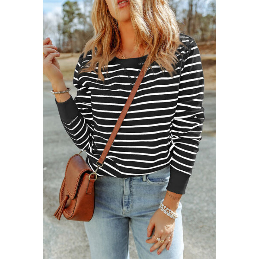 Striped Round Neck Long Sleeve Sweatshirt Apparel and Accessories