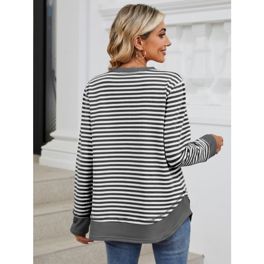 Striped Round Neck Long Sleeve Sweatshirt Apparel and Accessories