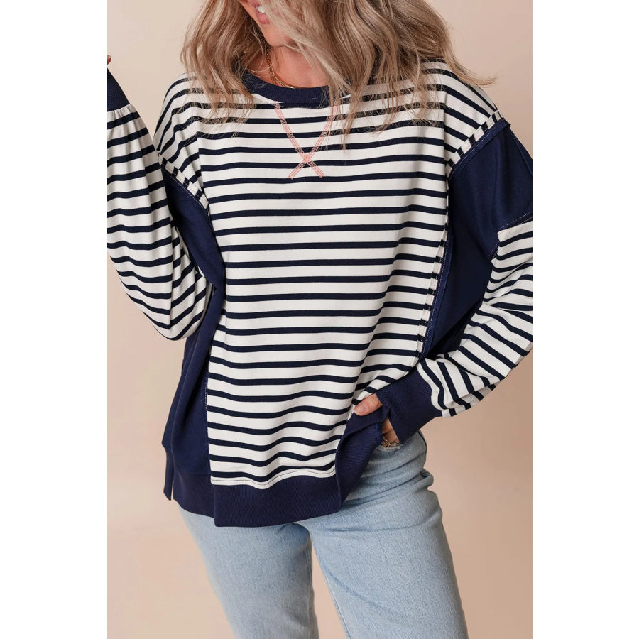 Striped Round Neck Long Sleeve Sweatshirt Apparel and Accessories