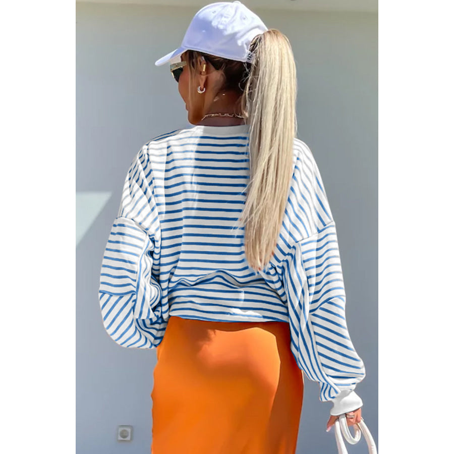 Striped Round Neck Long Sleeve Sweatshirt Apparel and Accessories