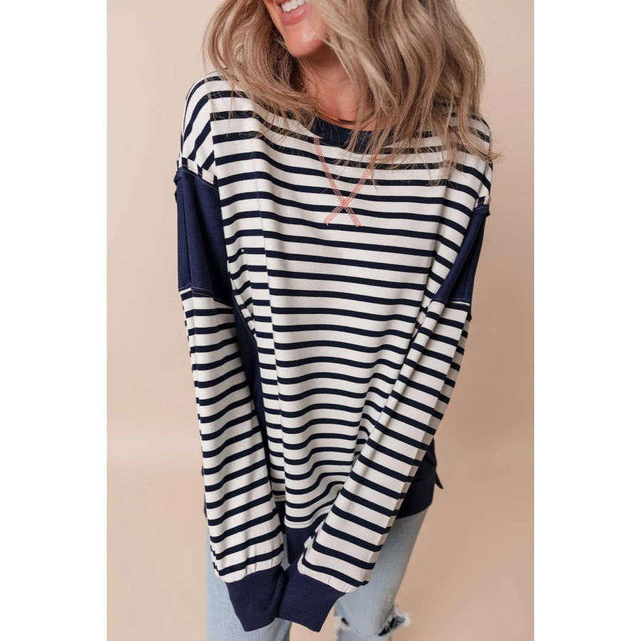 Striped Round Neck Long Sleeve Sweatshirt Apparel and Accessories