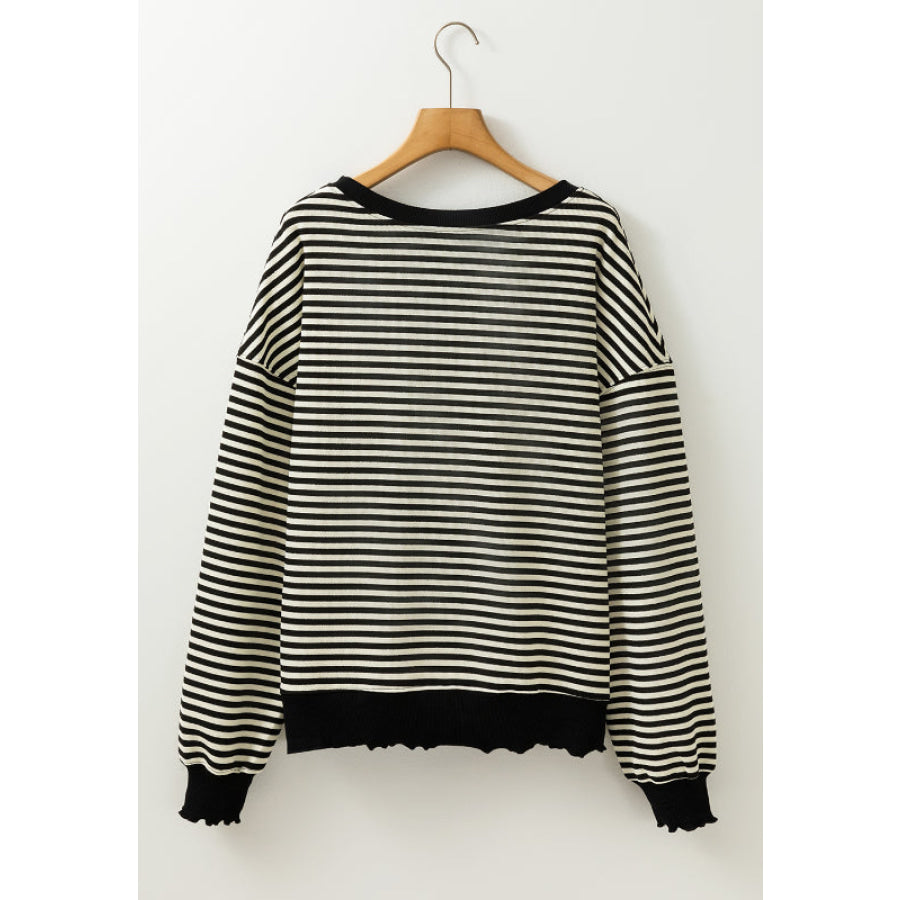 Striped Round Neck Long Sleeve Sweatshirt Apparel and Accessories