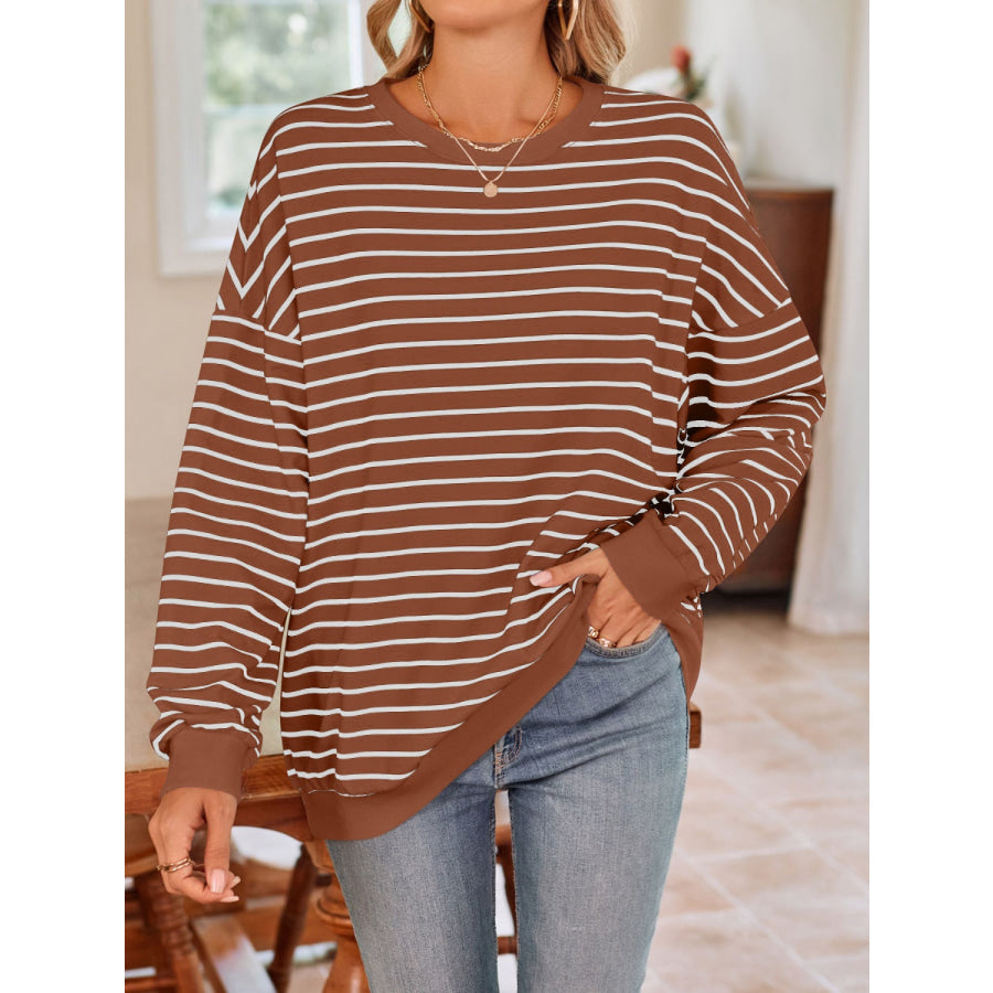 Striped Round Neck Long Sleeve Sweatshirt Apparel and Accessories