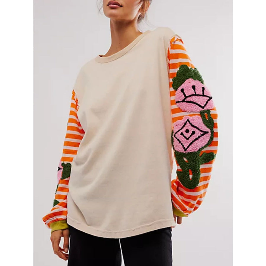 Striped Round Neck Long Sleeve Sweatshirt Apparel and Accessories