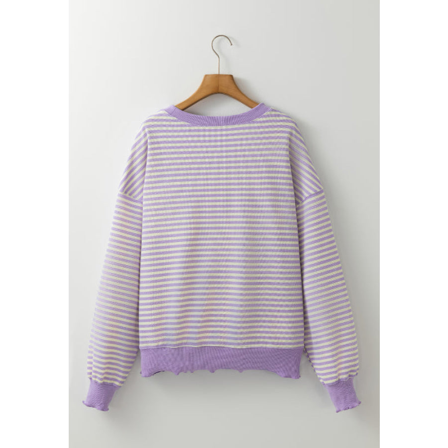 Striped Round Neck Long Sleeve Sweatshirt Apparel and Accessories