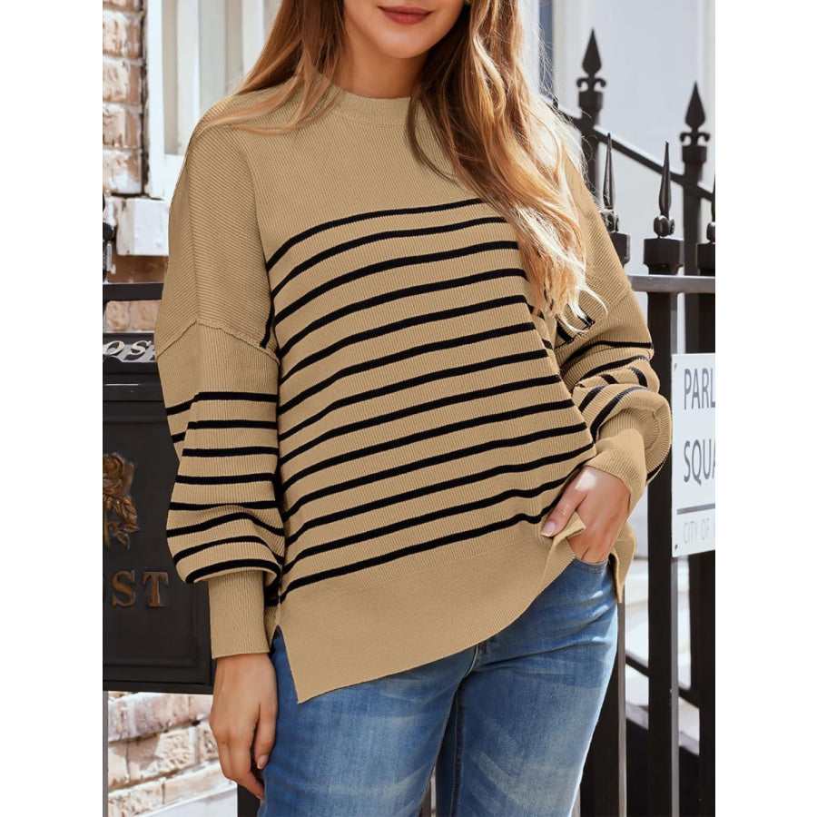 Striped Round Neck Long Sleeve Sweatshirt Apparel and Accessories