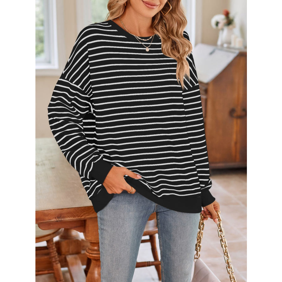 Striped Round Neck Long Sleeve Sweatshirt Apparel and Accessories